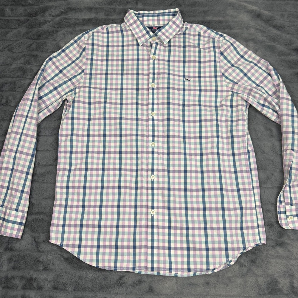 Vineyard Vines Mens Slim Fit Whale Shirt Large Purple Blue Plaid Button Down